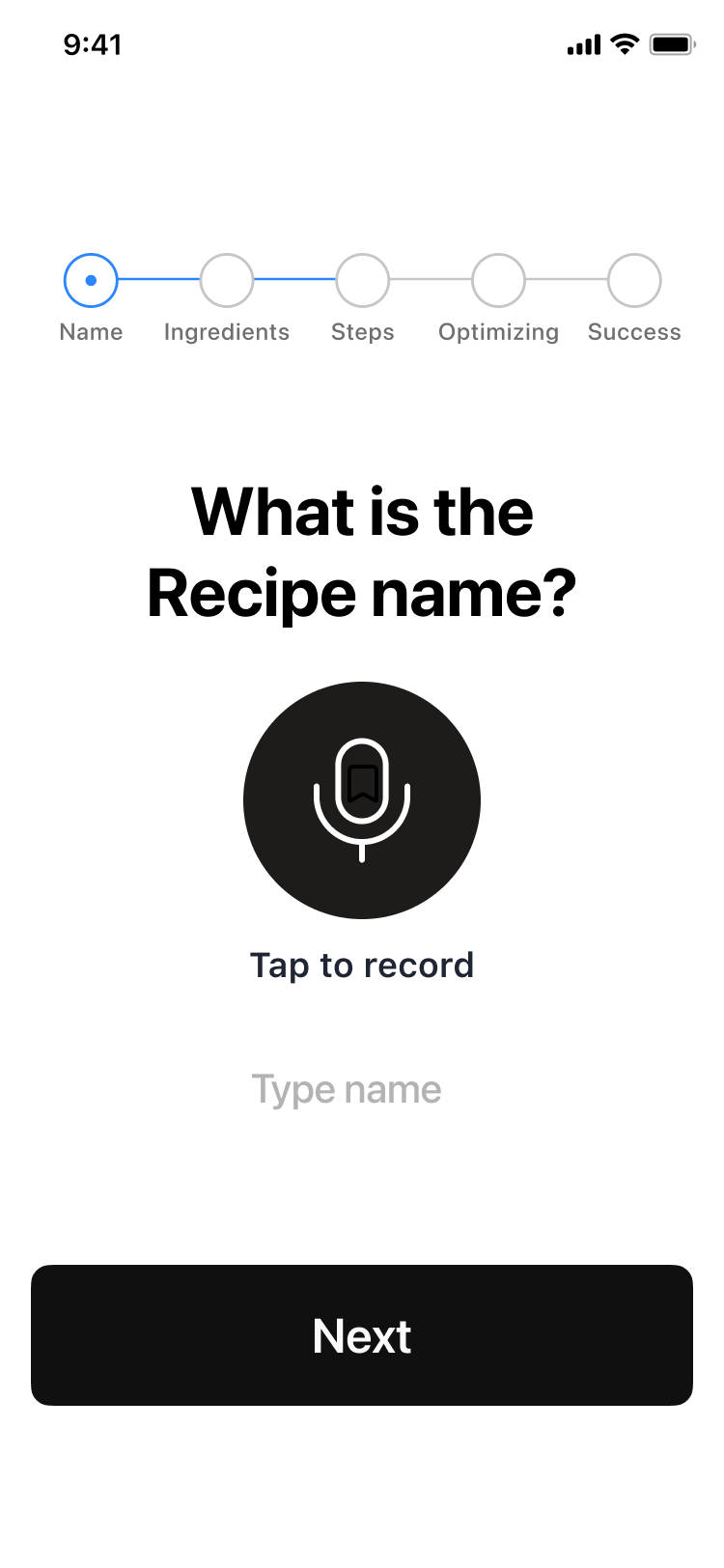 Screenshot showing recipe name input